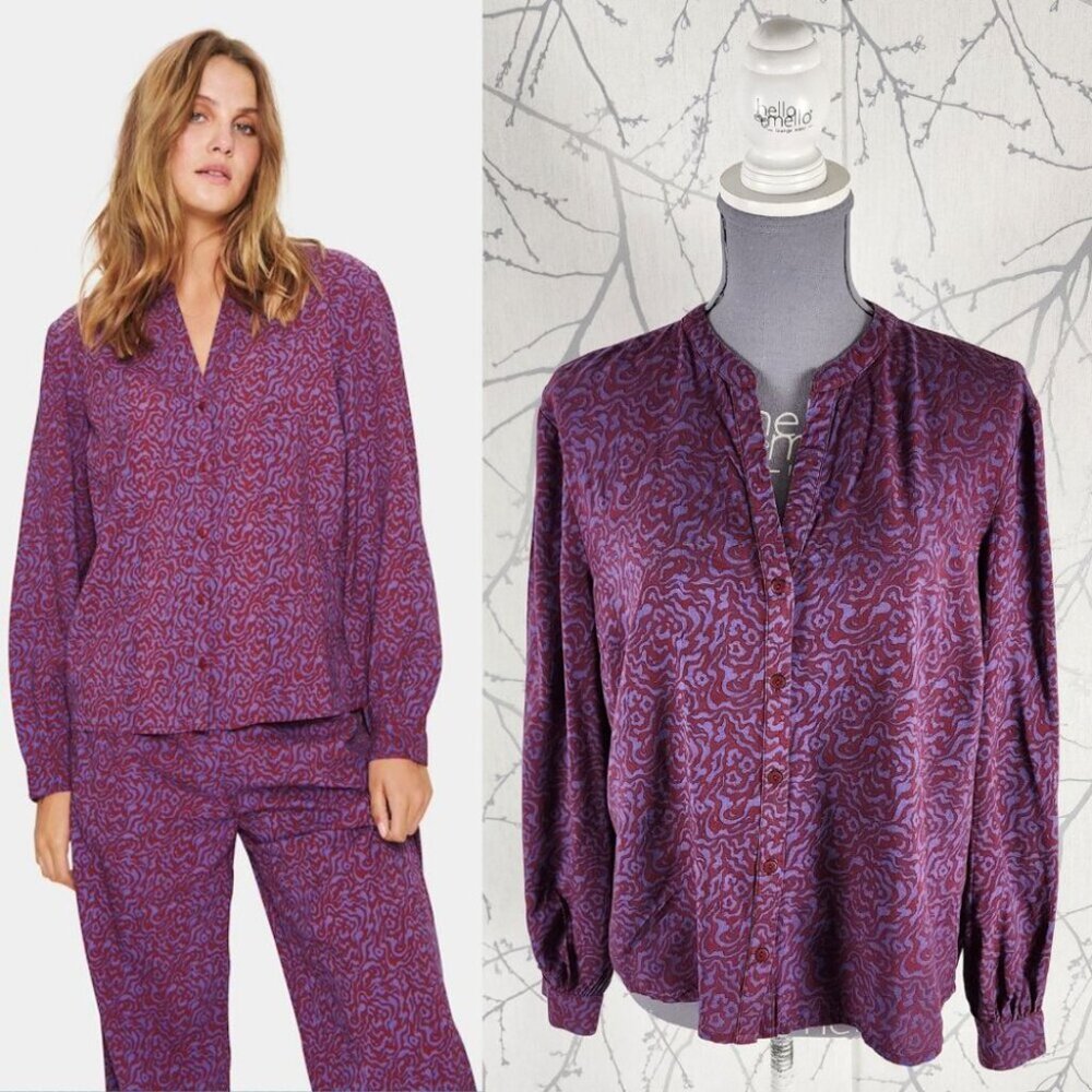 Saint Tropez Squiggle Printed Button Front Obisz Blouse